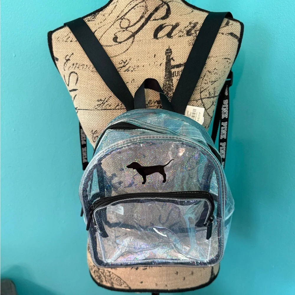 NWT PINK Victoria’s Secret Clear Glitter Backpack One Size